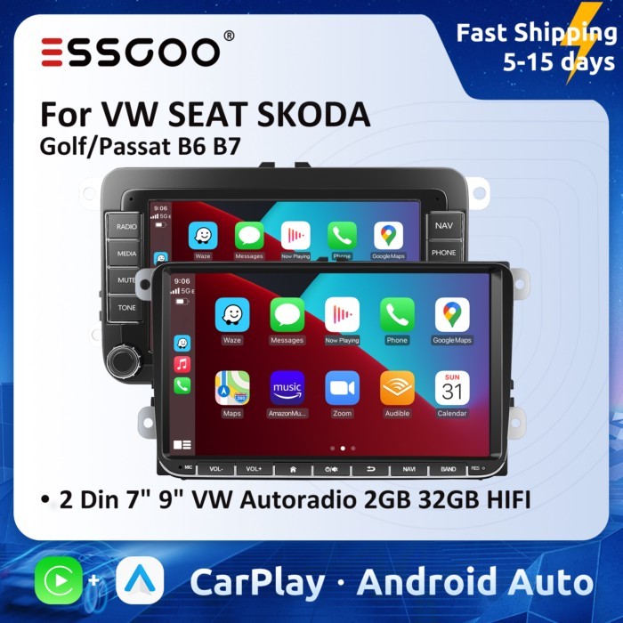 ESSGOO 7" 9" Wireless Carplay Android Auto Radio for Volkswagen VW Passat B6 B7 GOLF T5 2G HIFI Car