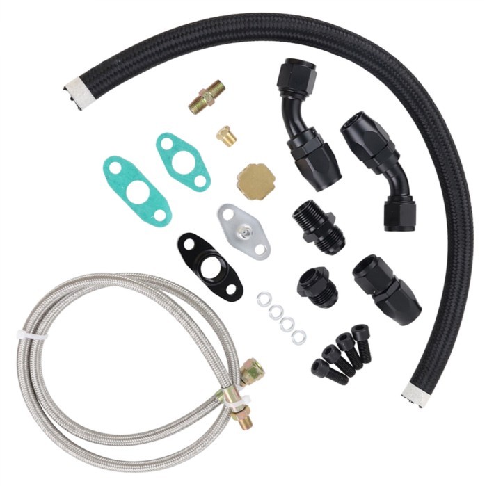 Turbo Oil Drain Return & Feed Line For T3 T4 T60 T70 T04E Turbo + Oil Pan Plug Flange