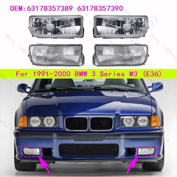 For 1991-2000 BMW 318i 318is 318ti 320i 323i 325i 325is 328i M3 (E36) Front Bumper Fog Lights (no B