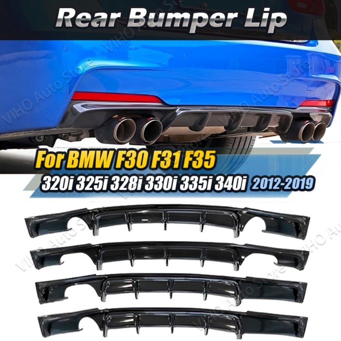 For BMW 3 Series F30 F31 F35 M Sport 2012-2019 M Performance Rear Bumper Lip Diffuser Glossy Black