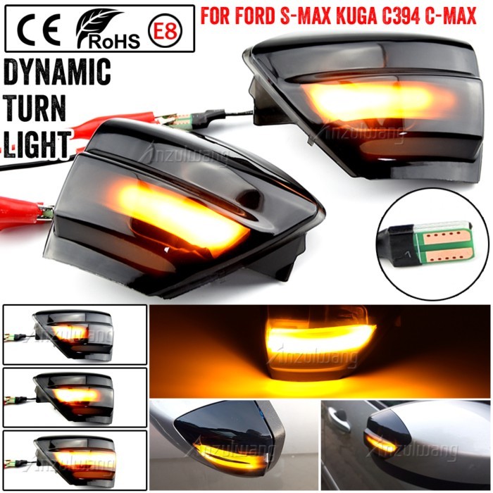 2PCS For Ford S-Max 07-14 Kuga C394 08-12 C-Max 11-19 LED Dynamic Turn Signal Light Side Mirror Seq