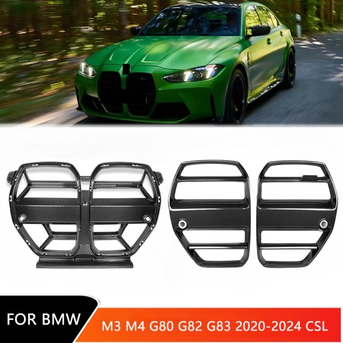 For BMW M3 M4 G80 G82 G83 2020-2024 CSL Car Racing Grills Front Bumper Grille Front Kidney Carbon F