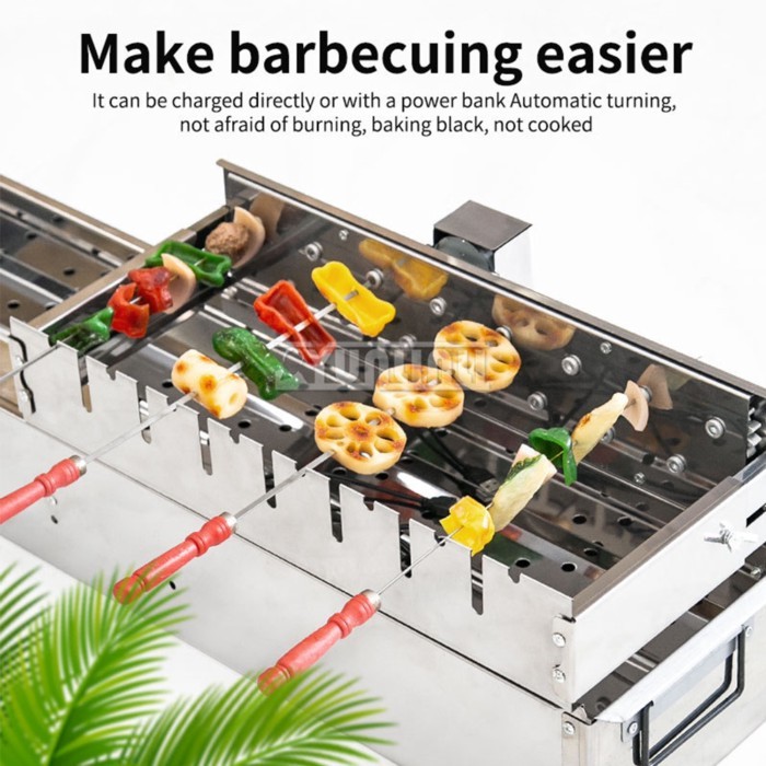 Portable Grill Stainless Steel Automatic Flipping Barbecue Grill 45cm 15 holes Barbecue Rotate Mach