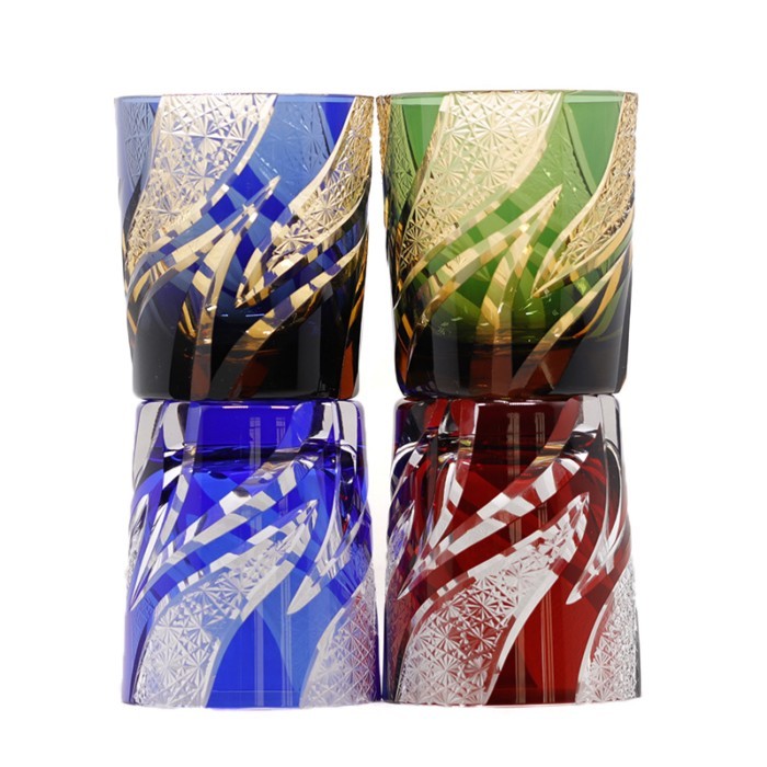 Japanese Crystal Glass Wine Glass Whiskey Flaming Pattern Hand-carved Glass