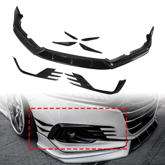 Car Front Bumper Lip Side Corner Cover & Fog Light Intake Frame Brow & Spoiler Trim For Honda Accor