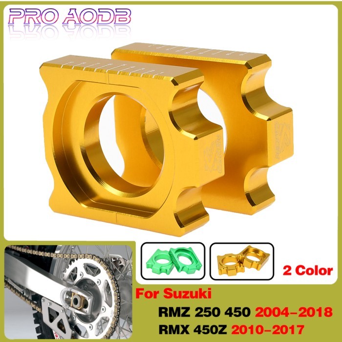 Gold Pair Rear Chain Adjuster Axle Block CNC Motorcycle For SUZUKI RMZ 250 450 RMX 450Z Kawasaki KX