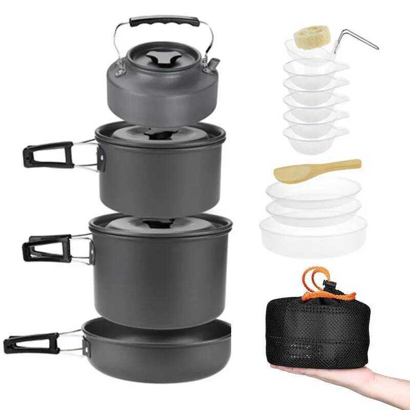 C Camping Cookware Set For 1-5Persons Lightweight And Portable Pot And Pan With Carrying Perfect Fo