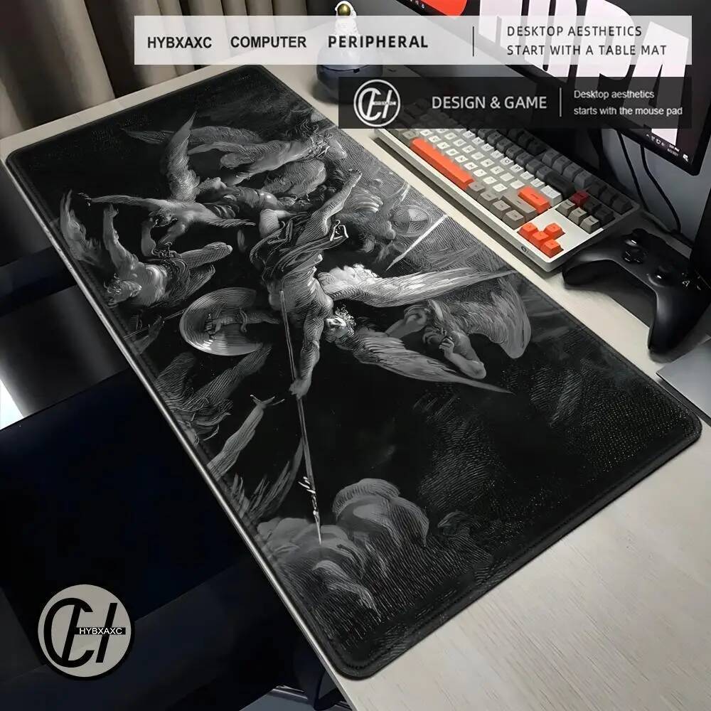 XXL Gothic เสื่อโต๊ะ Hell Gustave Dore แผ่นรองเมาส์ขนาดใหญ่แป้นพิมพ์ยางแผ่นรองเมาส์อุปกรณ์คอมพิวเตอร