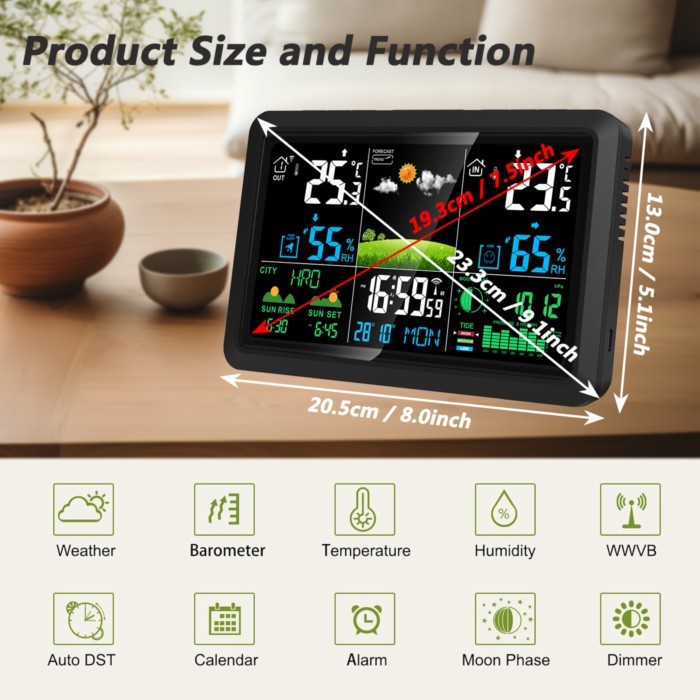 7.5-Inch Weather Clock Weather Forecast Indoor Outdoor Temperature And Humidity Meter Weather Stati