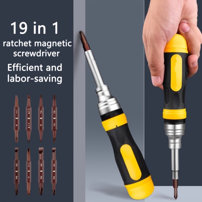 19 in1 Ratchet Screwdriver Set Multi Screwdriver Tool All in One with Torx Security Flat Head Phill