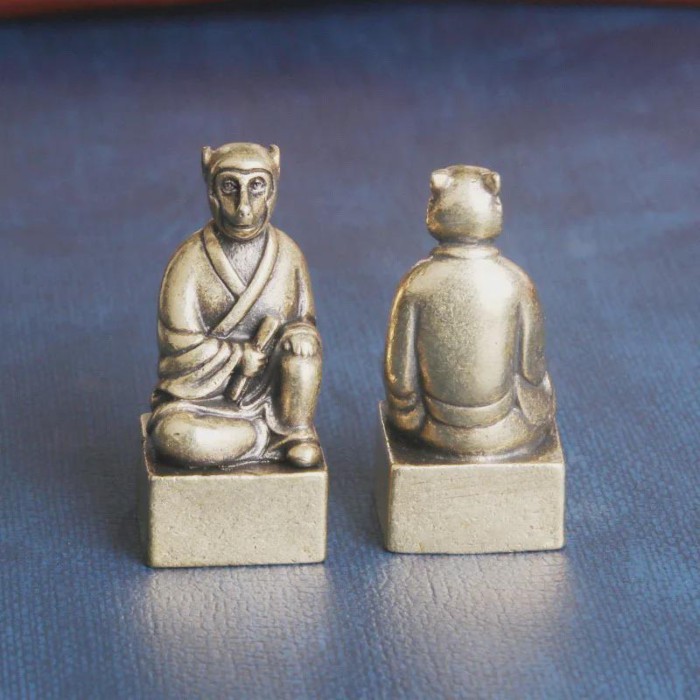 Vintage Brass Chinese 12 Zodiac Animals Patron Saint Seals Figurines Miniatures Desktop Ornament Lu