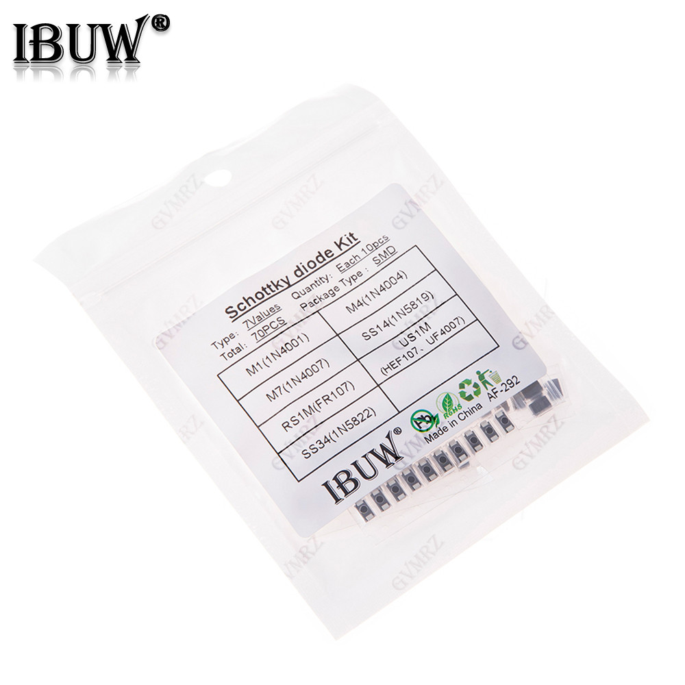 70PCS 7Valuets SMD Schottky Diode Kit M1 M4 M7 SS14 RS1M US1M SS34 สําหรับโครงการการตรวจสอบอิเล็กทรอ