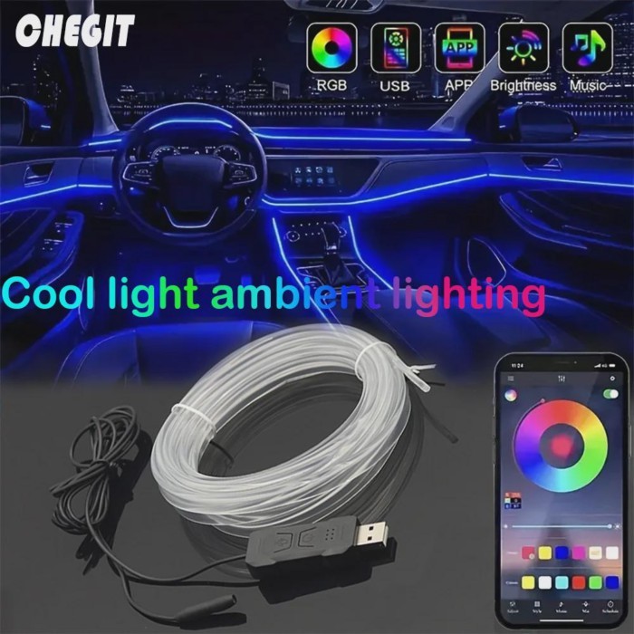 Car Interior Atmosphere Light Ambient LED Light Strip RGB Invisible USB Fiber Optic Lamp Trim Decor