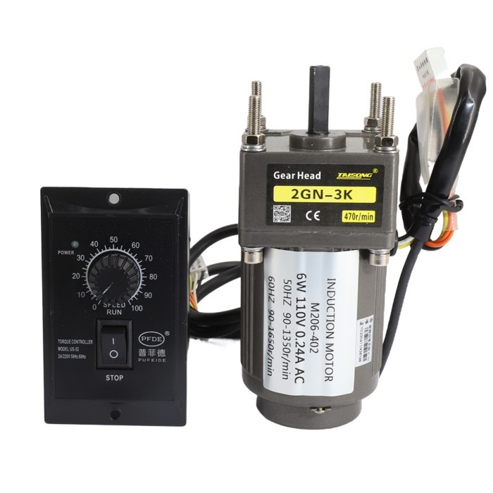 6W AC 110V/220V Single Phase Asynchronous Motor with US-52 Speed Controller 6.9 to 450RPM Gearbox R