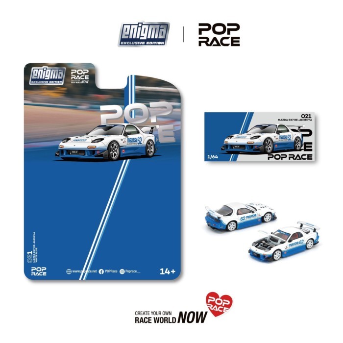 POPRACE 021 1: 64 Mazda RX7 (FD3S) โมเดลรถโลหะผสมสีน้ําเงิน