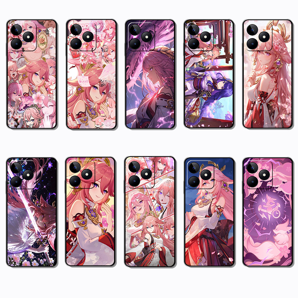 สําหรับRealme C51S C67 C68 C63 C61 P1 หมายเหตุ 50 VS11 Yae Miko SlimสีดําBorder TPU Soft Case | โทรศ