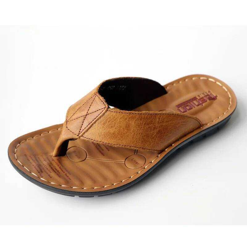 C Summer Shoes Leather Men's Flip Ps Shoes Outdoor Beach Casual Flat Slippers Trend Flat Non-Slip C