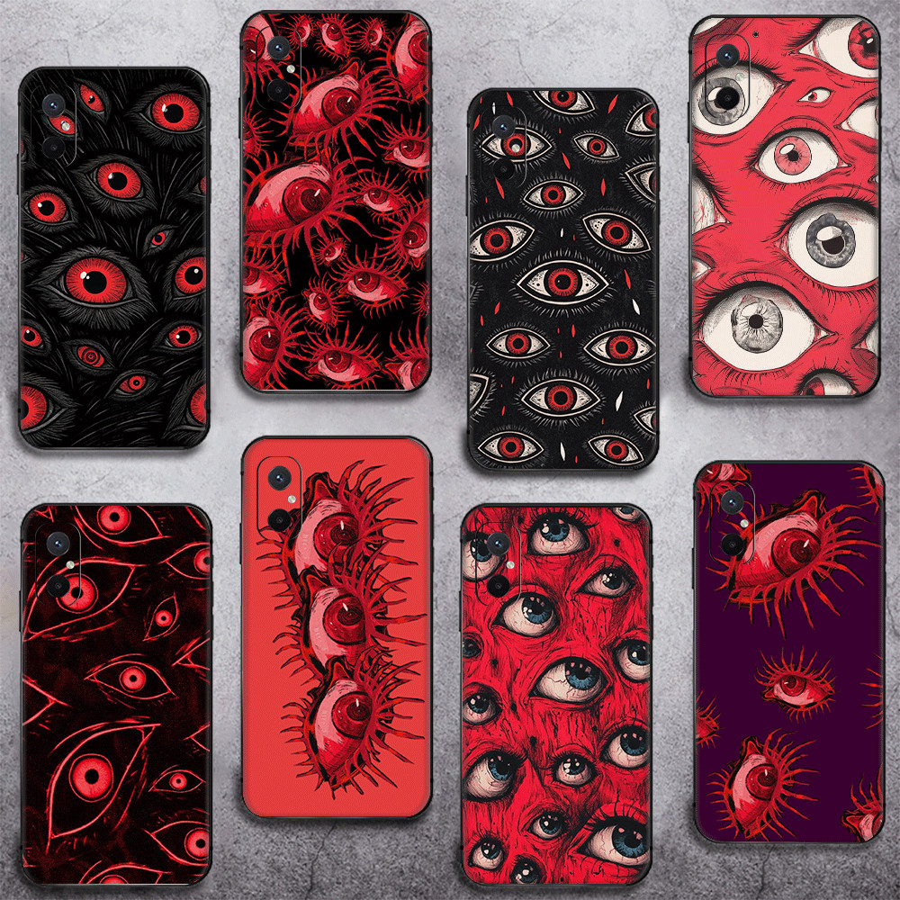 Redmi Note 7 8 9 10 4G Pro Max 8T 9S 9T ความเข้ากันได้เคสโทรศัพท์ TPU ฝาครอบป้องกันแบบนุ่มตาสีแดงและ