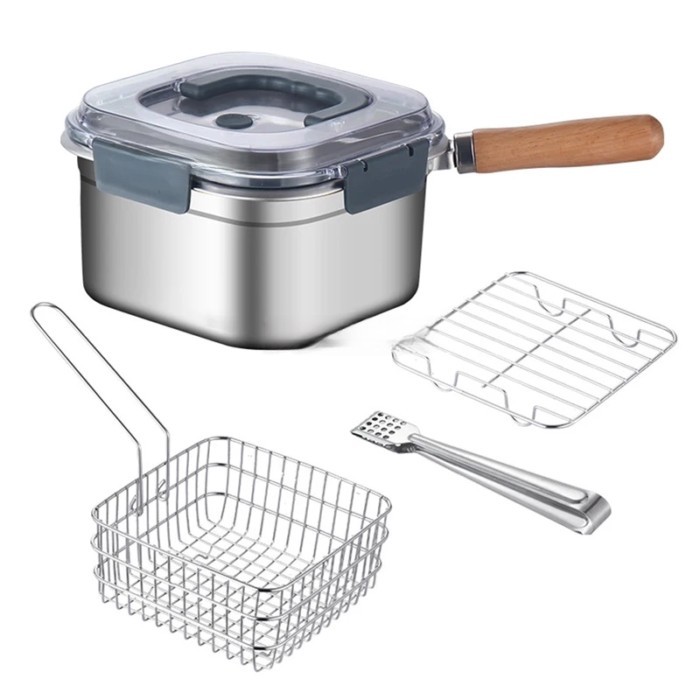 Gas Electric Frying Cooking Pot Stainless Steel Fryer Pan Outdoor Portable Preservation Box 2500ML