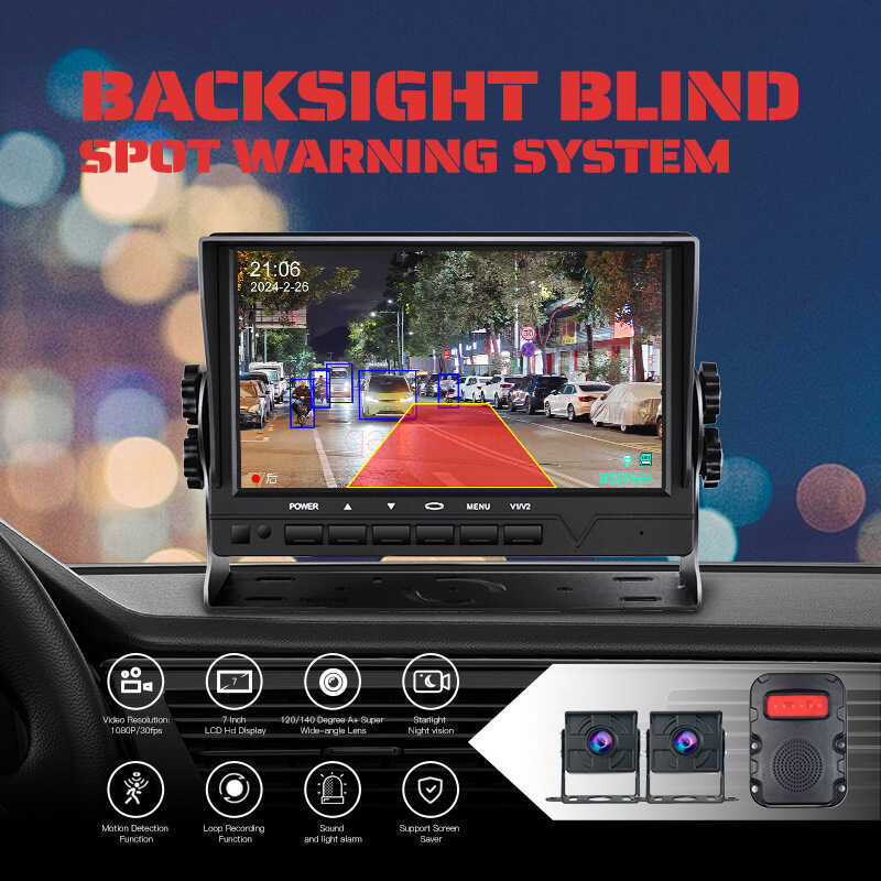 23 ซม.การตรวจสอบรถบรรทุกบันทึก Dual Recording HD Video Wide-Angle Full Coverage BSD Blind Zone Pestr