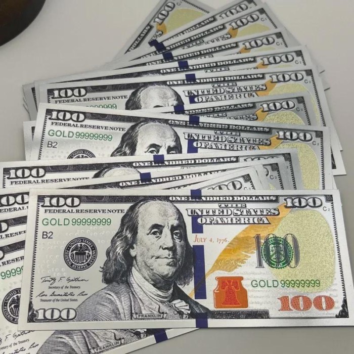 20/50/100pcs USD 100 Dollars 24k Gold Foil Golden USD 100 Dollar Fake Bills Paper Money Banknotes C