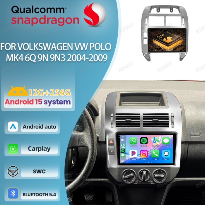 Car Radio Android 15 For Volkswagen VW Polo MK4 6Q 9N 9N3 2004-2009 4G LTE Stereo DSP 5G WIFI QLED