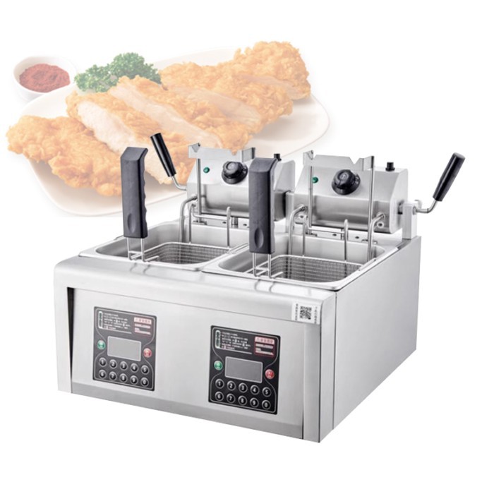 Electric Deep Fryer with 10 Preset Times 6L 8L 12L Countertop Stainless Steel Automatic Lifting Fry