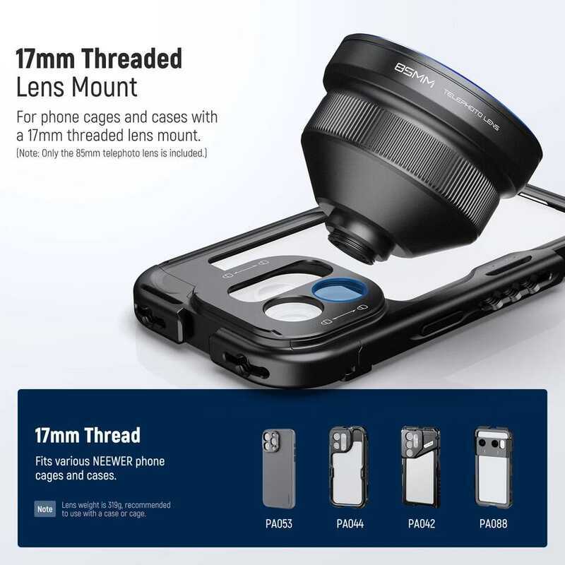▥ NEEWER HD 85Mm Telephoto Lens For 17Mm Backplate 2.5X Magnification For Iphone Samsung Phone