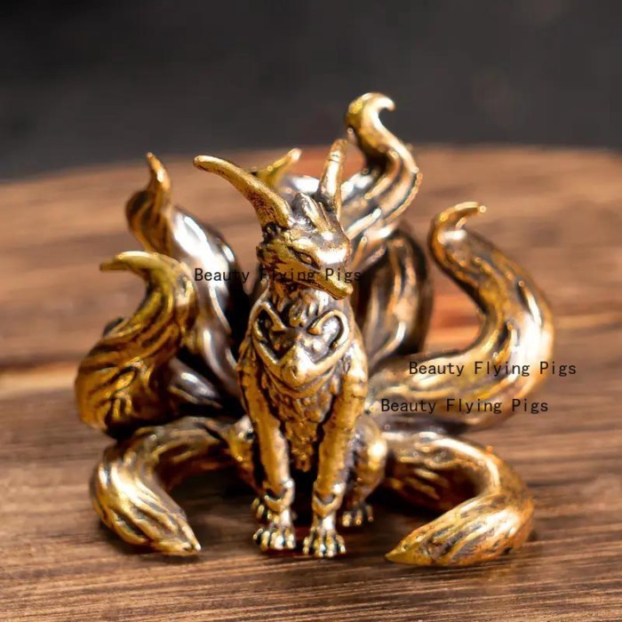 1pc Metal Mini Fox Ornament Sitting Nine Tailed Fox Ornament Chinese Style Metal Mini Animal Model