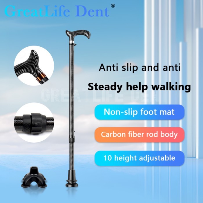 GreatLife Dent 200g Carbon Fiber T Handle Walking Stick Tourism Cane Trekking Nordic Walking Pole H