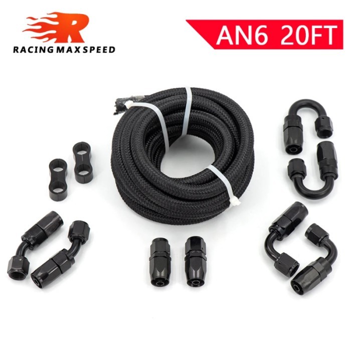 10FT 20FT 6AN AN6 Braided Nylon Hose Fuel Pipe Oil Cooler System Adapter Kit 6AN 0/45/90/180Degree
