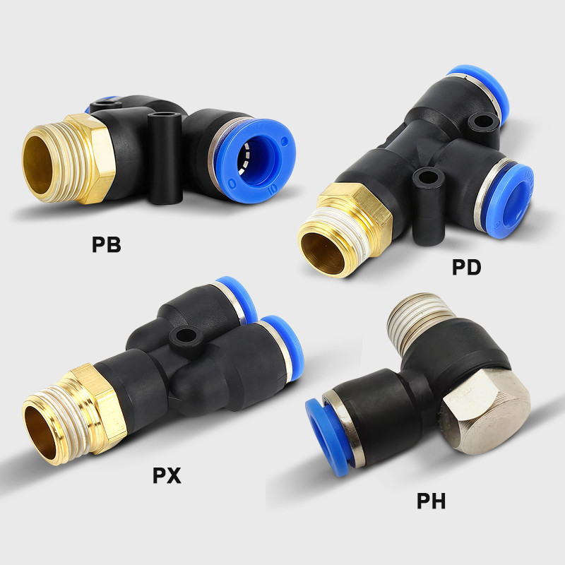 4 6 8 10 12 มม.ท่ออะแดปเตอร์ Push In Fitting 1/8 1/4 3/8 1/2 ด้ายชายนิวเมติก Air Quick Connector