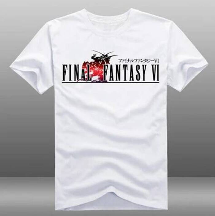 Casual เกม Final Fantasy VI เสื้อยืด FF6 สีขาวผ้าฝ้าย 100% แขนสั้น O-คอ Tops Tee เสื้อ