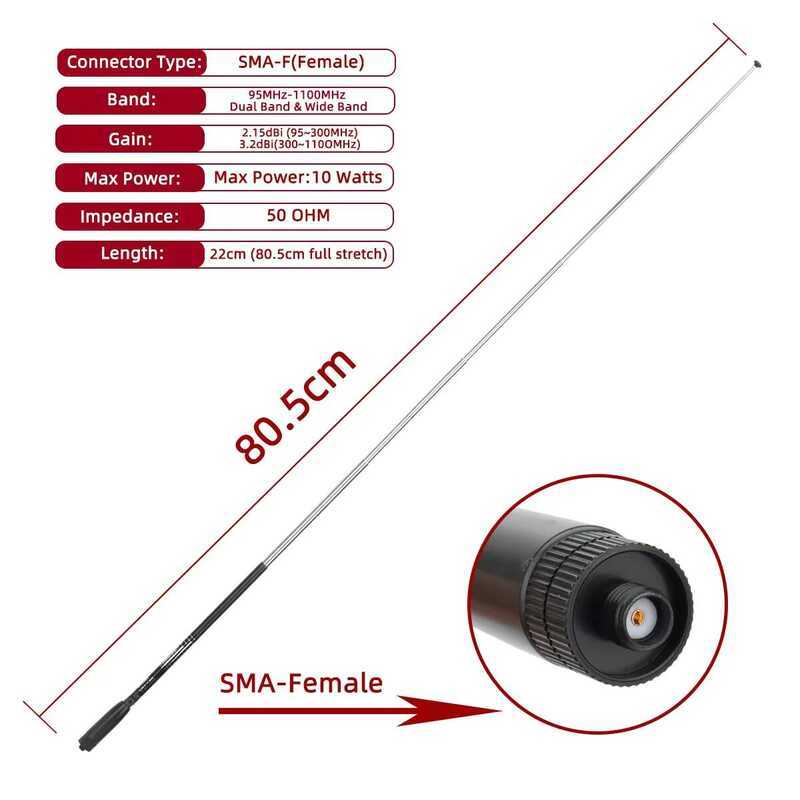 ▥  Ar-789 Sma-Female BNC Foldable Telescope High Gain 95Mhz-1100Mhz UV Antenna For Baofen