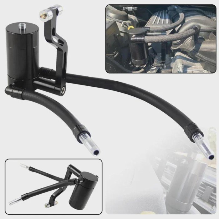 Black Oil Catch Can Billet 2011+  For 6.4 392 HEMI Charger Challenger 300 Fully Assembled W/braided