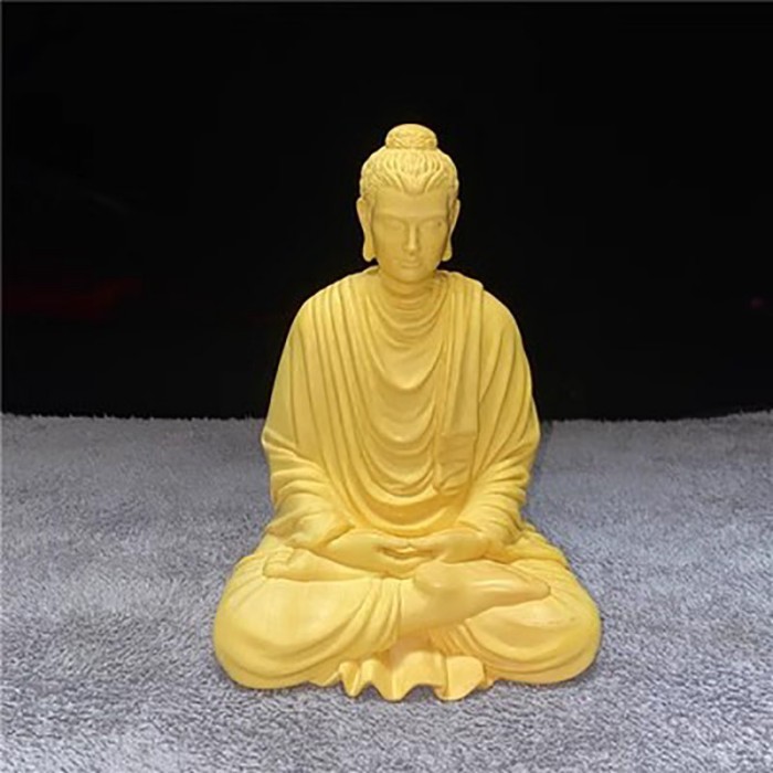Wooden Shakyamuni Buddhist Figure Statue, Solid Wood Hand Carving, Chinese Buddha Statue, Home Livi