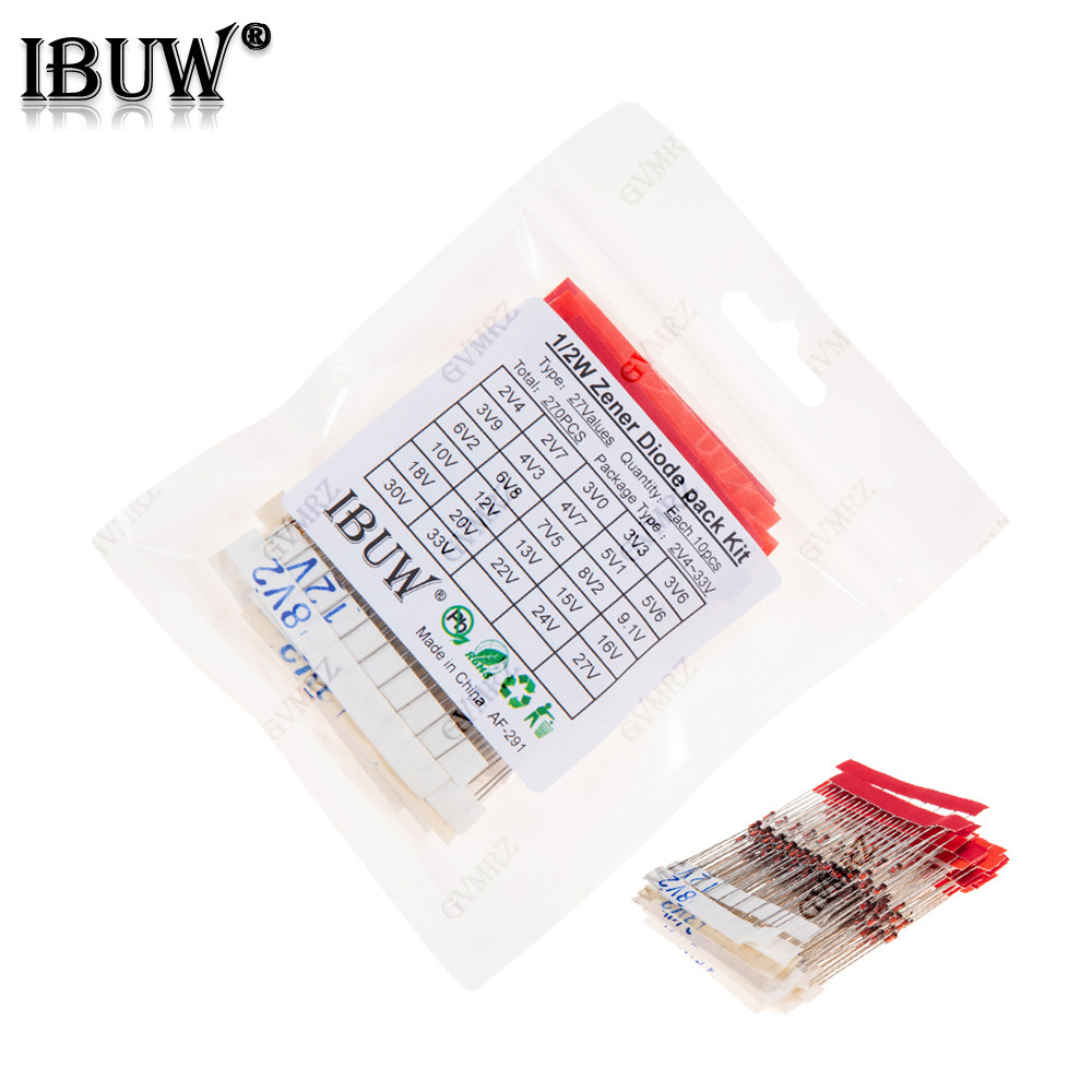 270PCS 27Values 1/2W Zener Diode Kit 2V4-33V สําหรับแรงดันไฟฟ้าระเบียบโครงการอิเล็กทรอนิกส์