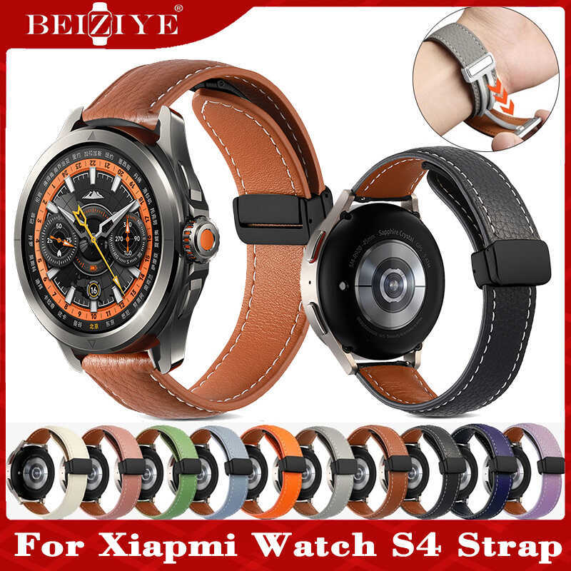 C สายนาฬิกาหนังสำหรับ Xiaomi Watch S4 Sports สายรัดข้อมือสายนาฬิกา Mi Watch S4 สาย Watch Band Magne