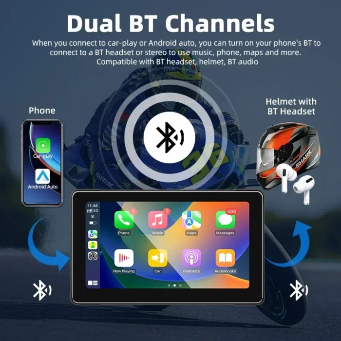 Jansite 7 inch Motorcycle GPS Navigation Wireless Carplay Android Auto Portable Display IPX7 Waterp