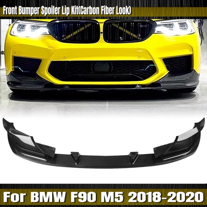 Front Bumper Spoiler Lip For BMW F90 M5 Competition 2018 2019 2020 Carbon Fiber Look/Gloss Black Sp