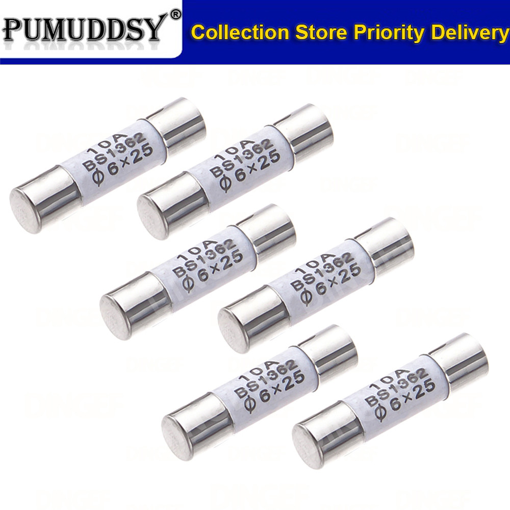 10PCS 6*25 มม.เซรามิคฟิวส์ 6*25 เซรามิคประกันหลอด 6X25 มม.0.5A 1A 2A 3A 5A 6A 7A 8A 10A 15A 20A 25A 30A 250V RO57 ฟิวส์ BS1362