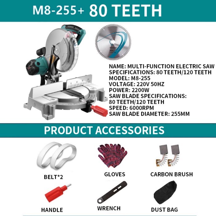 80 teeth/120 teeth Mitering Chop Saw/Heavy Duty/Metal Cutting Powerful 15A / 6000 Rpm Mitering Base