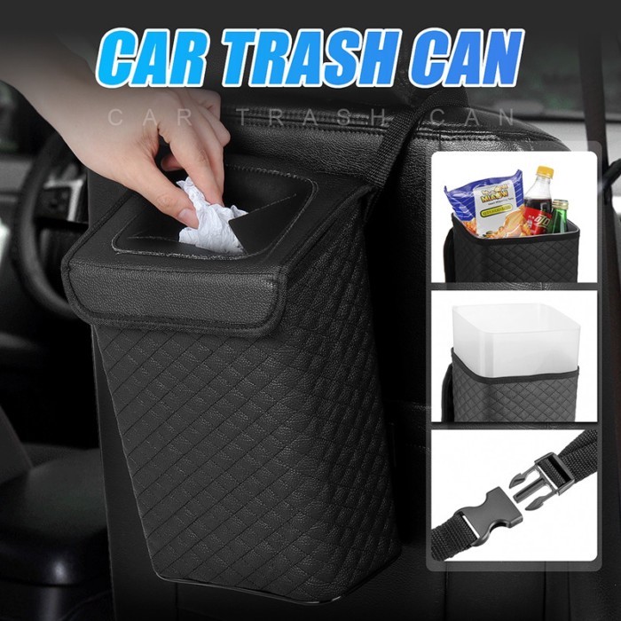 PU Leather Car Trash Can 7.5L Waterproof Trash Bin Multifunction Car Bin Seat Back Garbage Dump Aut