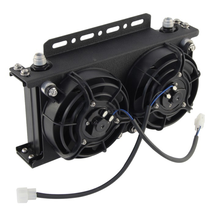 Dual 5.5" Fan Rear w/Mounting Bracket + 19 Row Oil Cooler AN8 / AN10 248mm Kit Universal 12V 30W Co