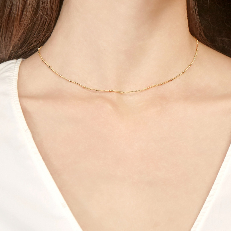 [Open on Museum] Girl in a Nude Yellow Necklace (Choker) สร้อยเงินแท้แบบสั้น