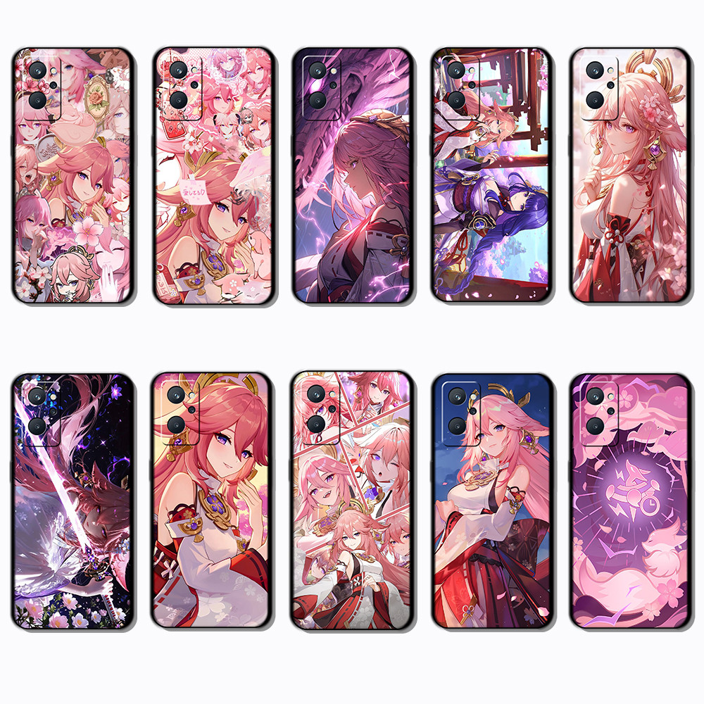 สําหรับRealme 7 8 8S 8i 9i 5g 10 Pro Plus VS11 Yae Miko SlimสีดําBorder TPU Soft Case | โทรศัพท์เปลื