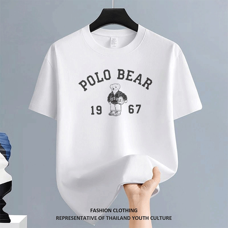 TF15 FASHION ผู้ชาย CASUAL คอกลม NEW YEAR สีดําแขนสั้น OVERSIZE สีขาว-ดำ เสื้อยืด COOL ลายการ์ตูน เส