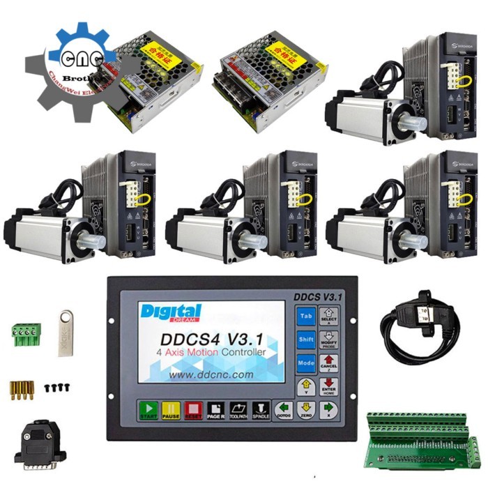 CNC 4-Axis Combination Kit DDCSV3.1 Offline CNC Controller+4*750W AC Servo Motor Kit+Z-Axis With Br