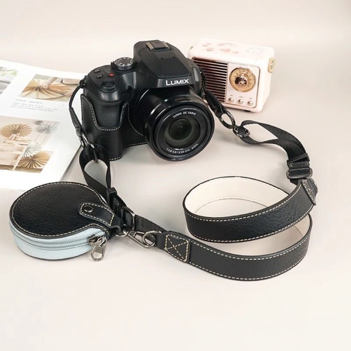 Panasonic FZ80 เคสป้องกันกล้อง FZ85 กระเป๋ากล้อง FZ80D ฐานกระเป๋าครึ่ง FZ85D เคสหนังอุปกรณ์เสริมสายค