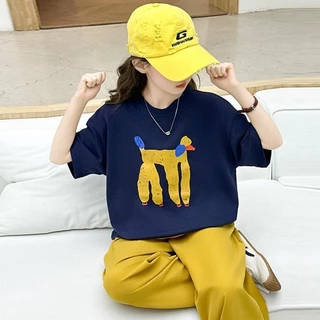 Akaki🌼 ฤดูร้อนใหม่ชุดกางเกงขาสั้นเด็กแขนสั้นสำหรับเด็กผู้หญิงขนาดเล็กและขนาดกลางการ์ตูนพิมพ์คอกลมแ